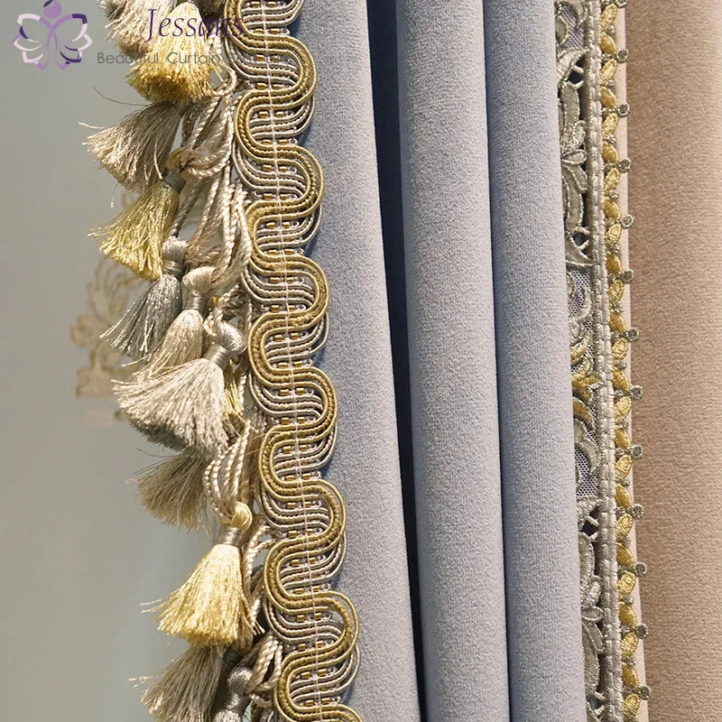 2025 Custom Curtain New Modern Luxury European Thick Velvet Embroidery Yarn Cloth Blackout Curtain for Living Room Bedroom