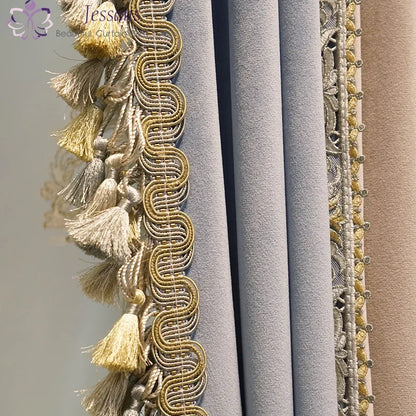 2025 Custom Curtain New Modern Luxury European Thick Velvet Embroidery Yarn Cloth Blackout Curtain for Living Room Bedroom