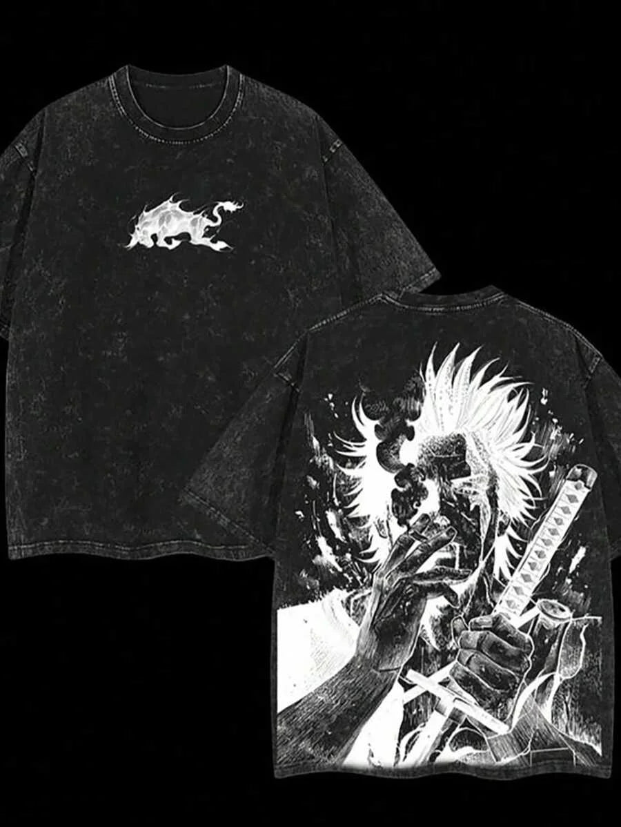 Yami Sukehiro Graphic Tshirt Black Clover Manga Cotton T-shirt For Men Short Sleeve Clothing Oversized Tee Male Washed T Shirt