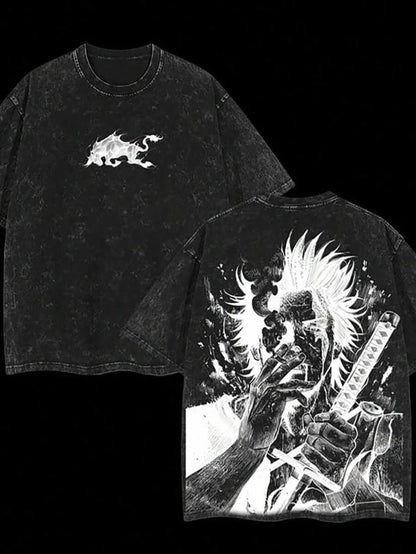 Yami Sukehiro Graphic Tshirt Black Clover Manga Cotton T-shirt For Men Short Sleeve Clothing Oversized Tee Male Washed T Shirt