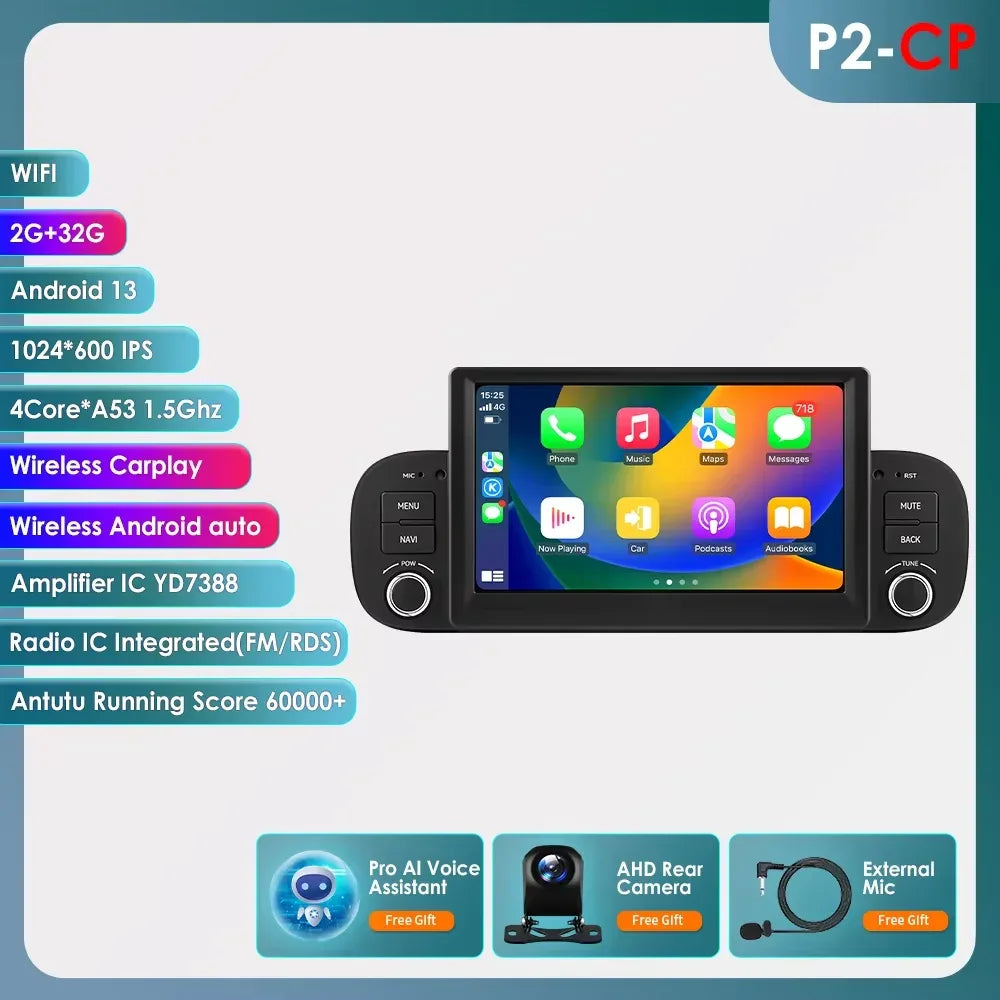 Hizpo 2Din 7inch Android14 Car Radio for Fiat Panda 2013 - 2020 GPS Navigation 4G BT Carplay RDS DSP SWC UI7862 Multimedia