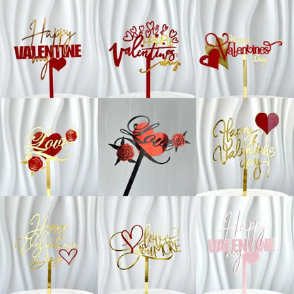INS 14 Style Happy Valentine's Day Acrylic Cake Toppers Red Love Valentine's Day Cake Topper for  Valentine's Day Party Gifts