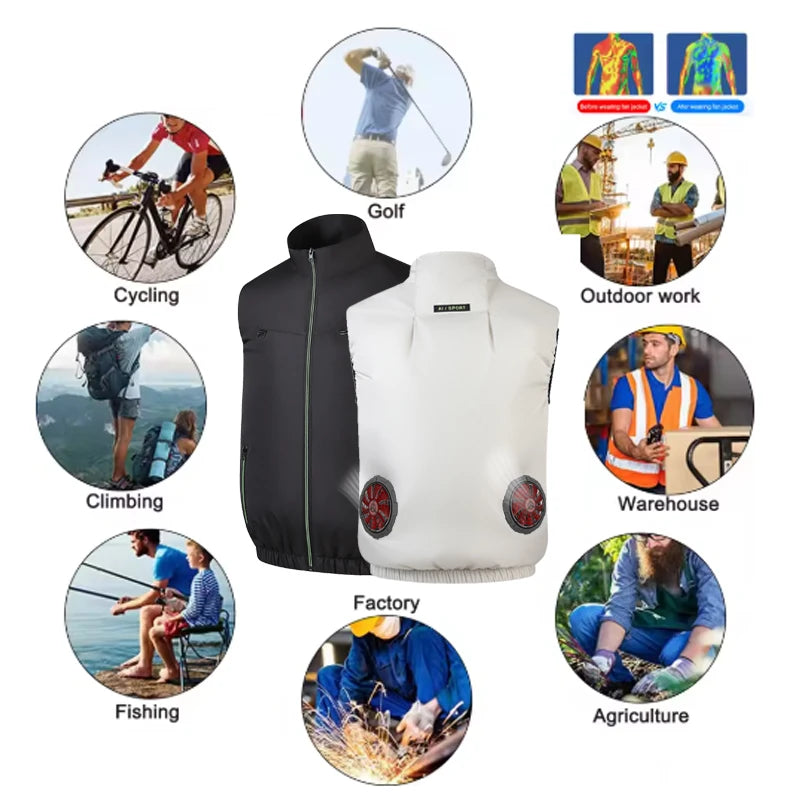 Summer cooling & heatstroke prevention fan vest, refrigerated outdoor waistcoat, fan work jacket, cooling vest, unisex style.