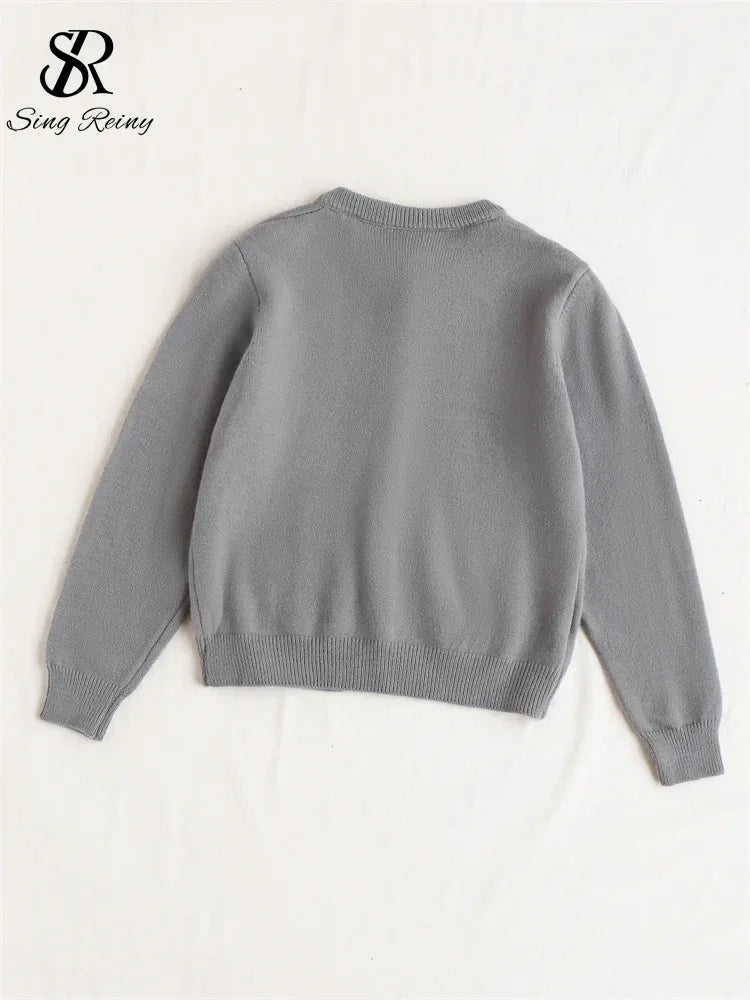 SINGREINY Knitted Solid Soft Sweater Cardigan Ladies O-Neck Full Sleeves Pearls Buttons Chic Design Autumn Casual Warm Pullover