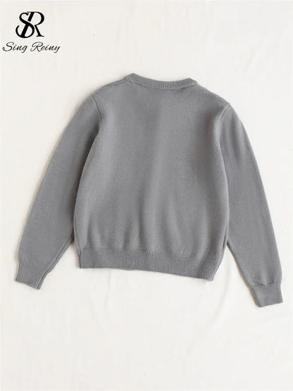 SINGREINY Knitted Solid Soft Sweater Cardigan Ladies O-Neck Full Sleeves Pearls Buttons Chic Design Autumn Casual Warm Pullover