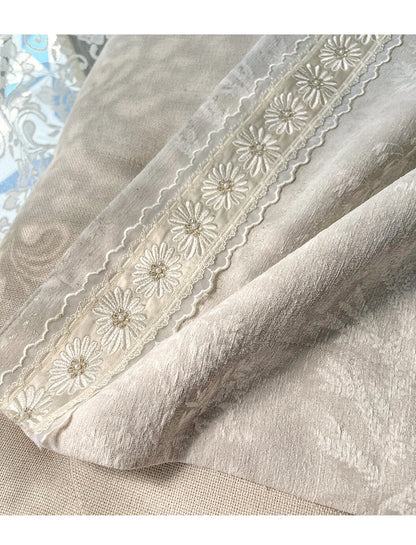 French Retro Style High-end Luxury Romantic Jacquard Chenille Lace Blackout Curtain Bedroom Door Screen Shutter Home Decor