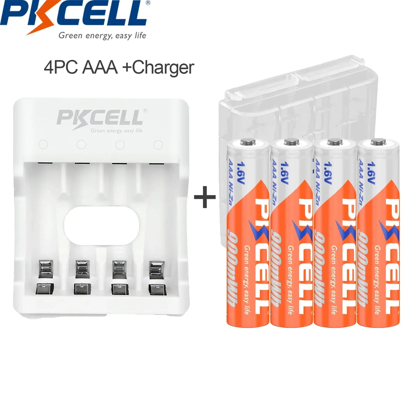 PKCELL 4PC 1.6V 900mWh Ni-Zn AAA Rechargeable Battery AAA batteries pack with NiZn Charger for NIZN AA/AAA Battery