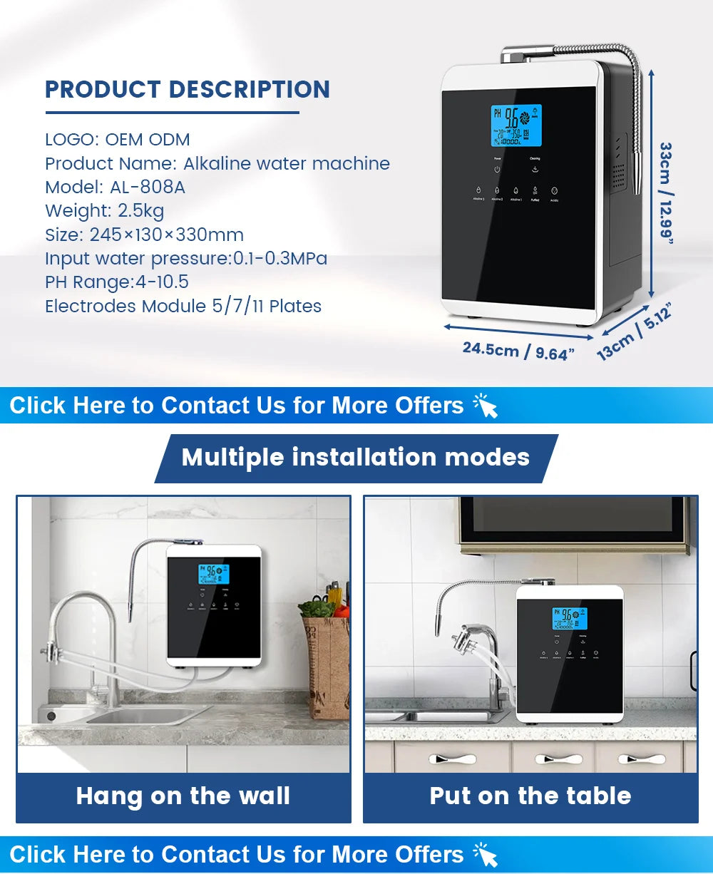 11 Plates Platinum Coating Alkaline Water Ionizer Machine Household PH 4.5~10.5 Alkaline Acid Water Ionizer for Home