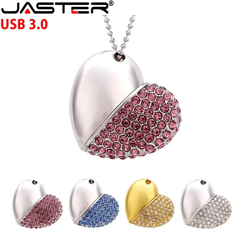 High Speed Metal Necklace USB 3.0 Flash Drive 4G 8G 16GB 32GB 64GB 128GB Heart Pen Drives Gifts  Memory Stick 100% Real Capacity