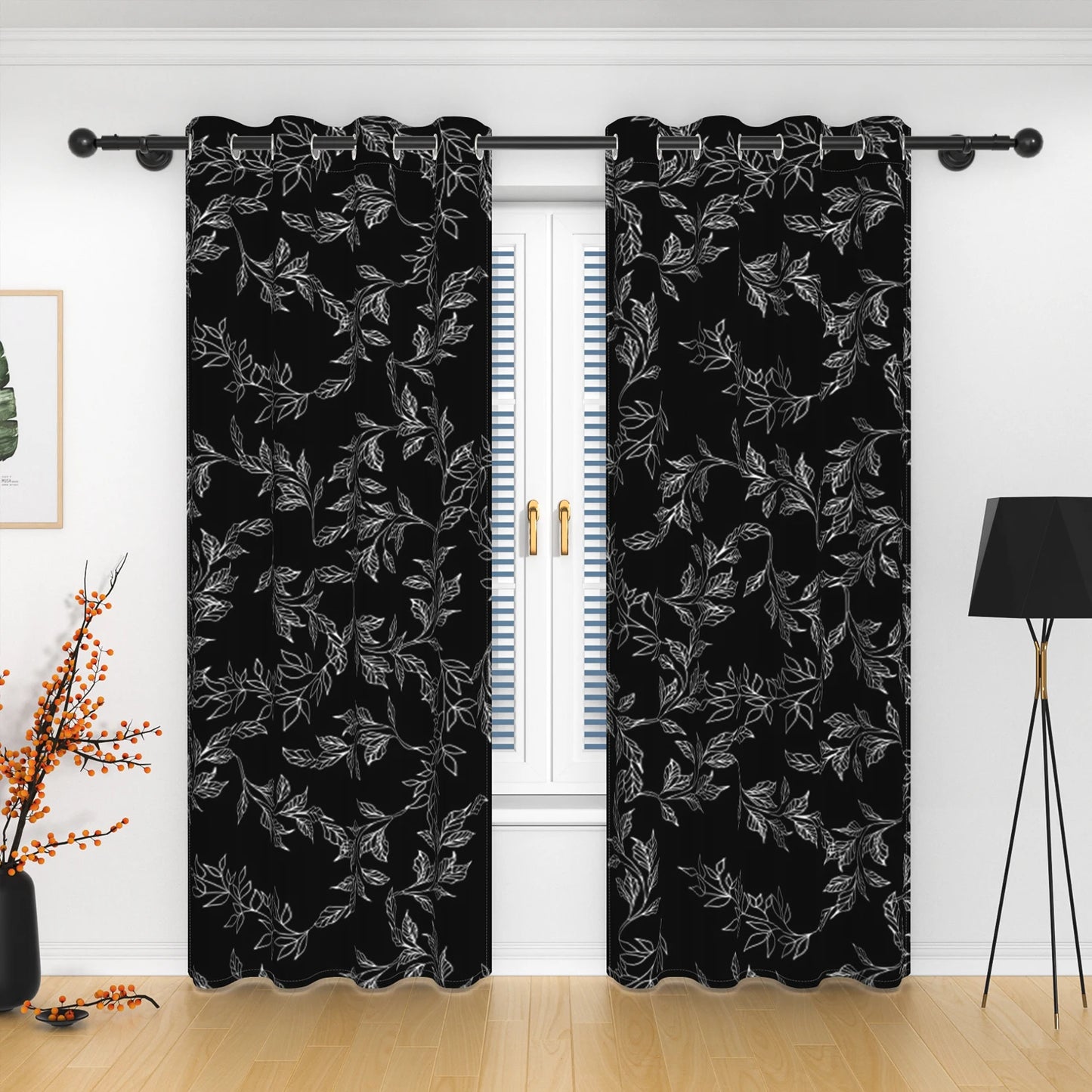 2pcs/set Solid Color Gradient Window curtains Bottom Leaf Print Thermal Insulated Polyester Bedroom Living Room Blackout Curtain