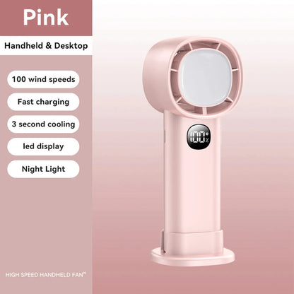Night Light Cooling Fan 5000mAh Handheld Cooling Fan Portable Handheld Turbo Fan 100 Wind Speeds Adjustable Mini Personal Fan