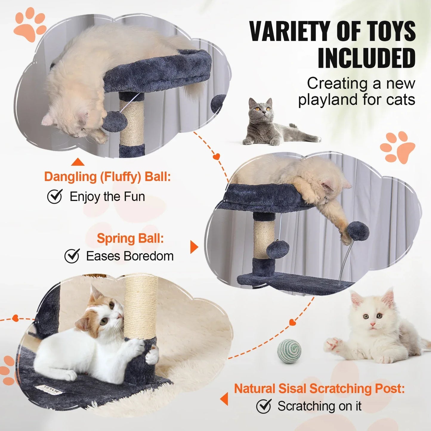 SucceBuy Cat Tree for Indoor Cats 45.2"  Tower with Cat Condo Sisal Scratching Post HammockTop Perch Jumping Platforms Dark Grey