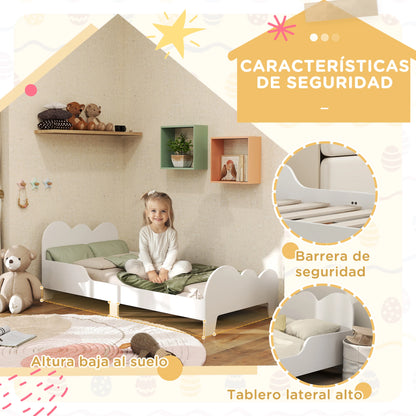 Aiyaplay Bed for Children +3 Years Old 140X70 cm Children's Bed Frame Cloud Theme with Guardrail for Bedroom White