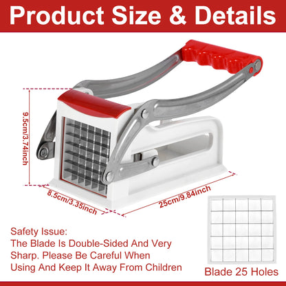 French Fry Cutter Stainless Steel Potato Chipper Fast Cutting Manual Food Slicer Kitchen Vegetable Cutter with 25/49Hole Blade
