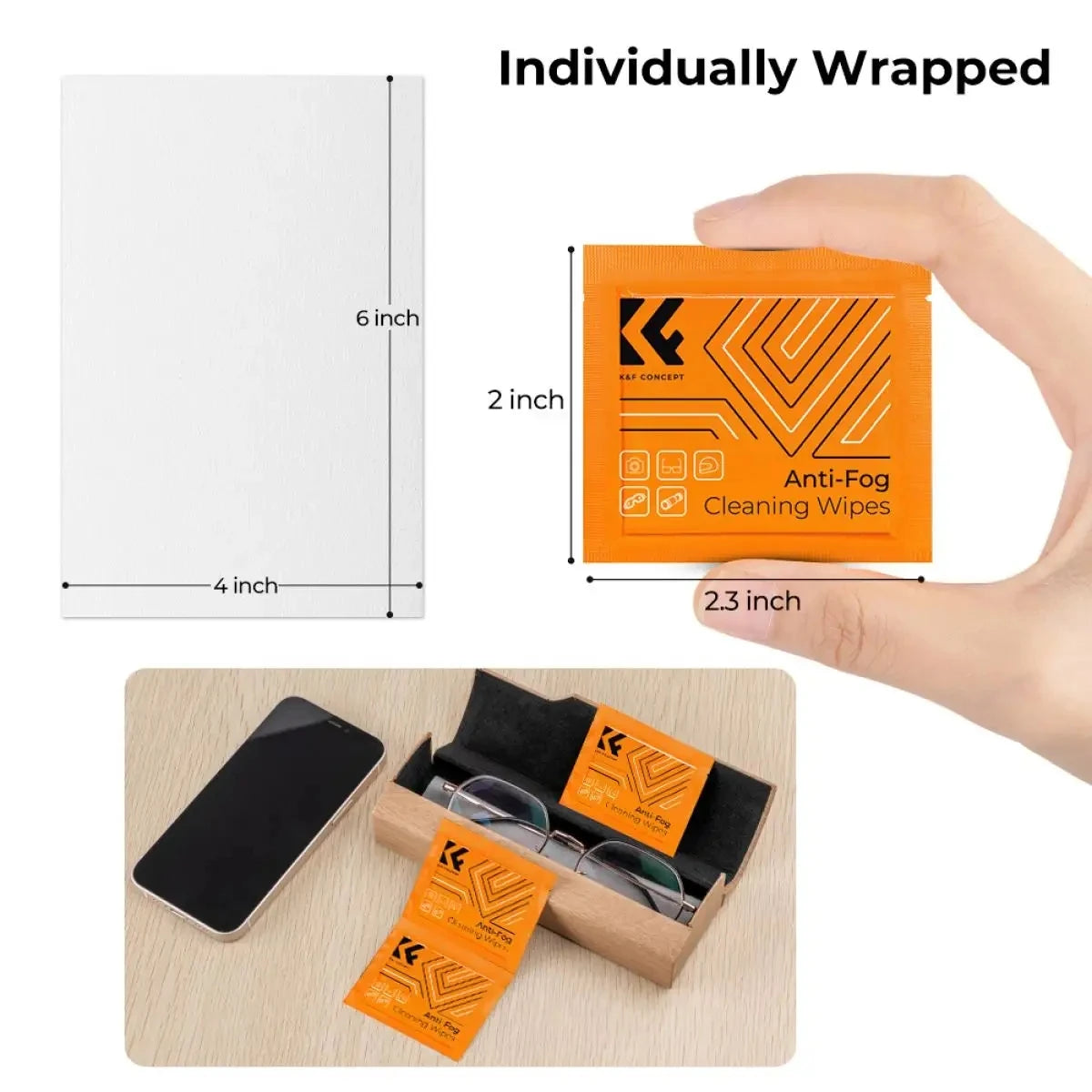 K&F Concept 50 120 PCS Cleaning Wipes Individually Wrapped Anti Fog Wipe Suitable Camera Lenses Eyeglasses Tablets Mobile Screen