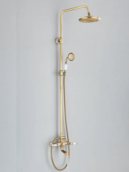 Retro Shower System Antique Brass Rainfall Shower With Handheld Shower Tub Spout For Bath Shower