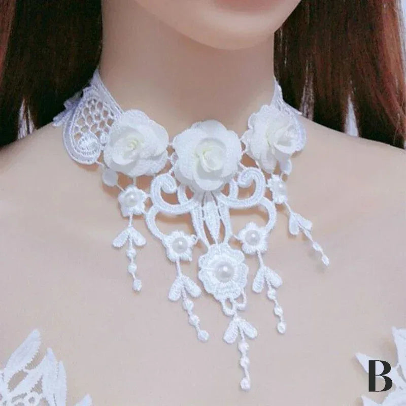 Gothic Victorian Black Lace Necklace Women Girl Boho Crystal Tassel Sexy Lace Choker Steampunk Dark Loli Style Halloween Jewelry