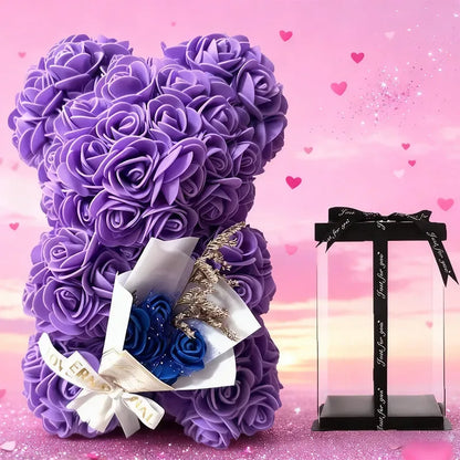 Hot 25cm Foam Rose Bear Desktop Ornament Gift Valentine's Day Home Wedding Party Fake Flower Decoration Figurine Atmosphere Prop