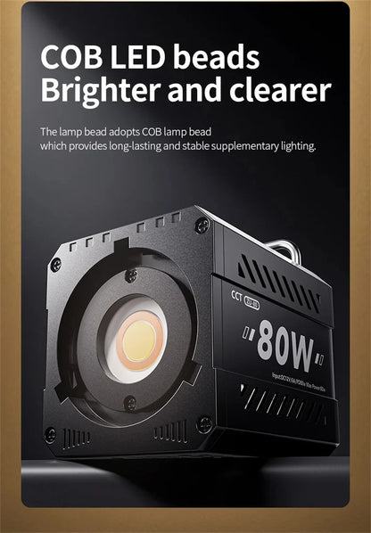 ZU80 COB Photo Studio Light Bi-Color 2500K-8500K LED Video Light CRI95+ TLCI97+ Photography Fill Lighting with Diffuser