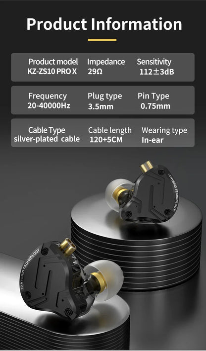 KZ ZS10 Pro X Wired Earphones HIFI Stereo Bass Muisc Sport Headphones Monitor Stage Live Metal Earbuds Gaming Headset PK ZSN PRO