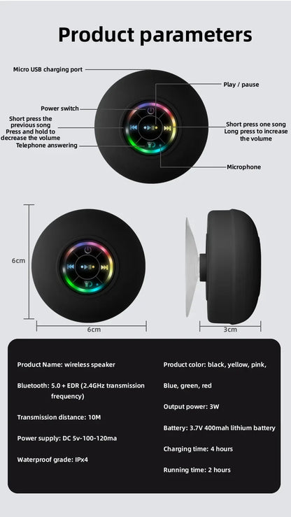 Mini Bluetooth Speaker Waterproof Bathroom Audio Wireless Shower Speakers RGB Light for Phone Soundbar Hand Free Car Loudspeaker
