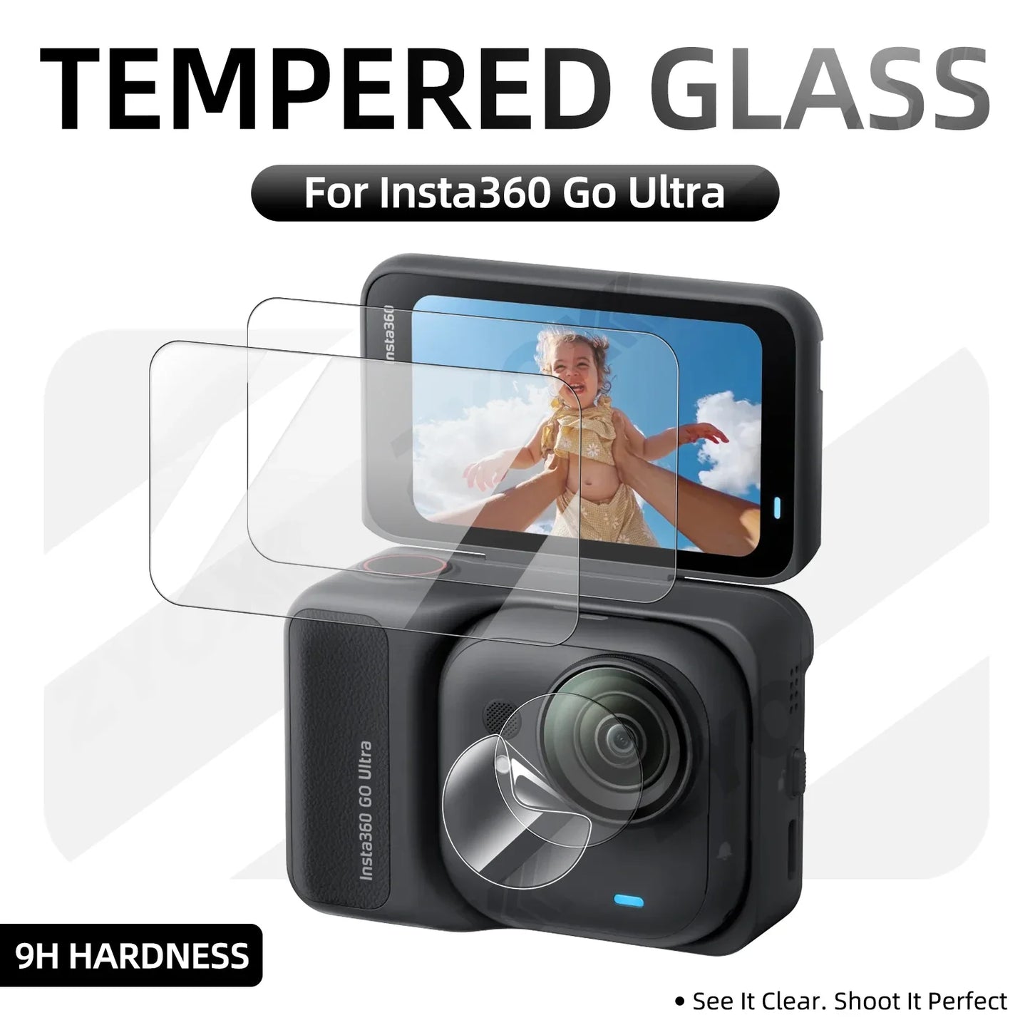 9H Hardness Glass for Insta360 Go Ultra Screen + Lens Protector Clear Ultra-HD Tempered Glass  Anti-scratch Film Accessories