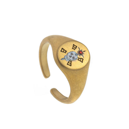 Stainless steel fashionable and popular Valentine's Day lion mermaid love painted ring with gold plating and color preservation