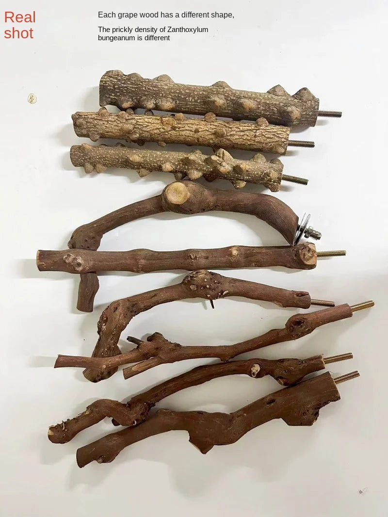 1Pc Pet Standing Stick Wild Grape Wood Pole Parrot Cockatiel Parakeet Station Board Bite Claw Grinding Toy Bird Cage Accessories