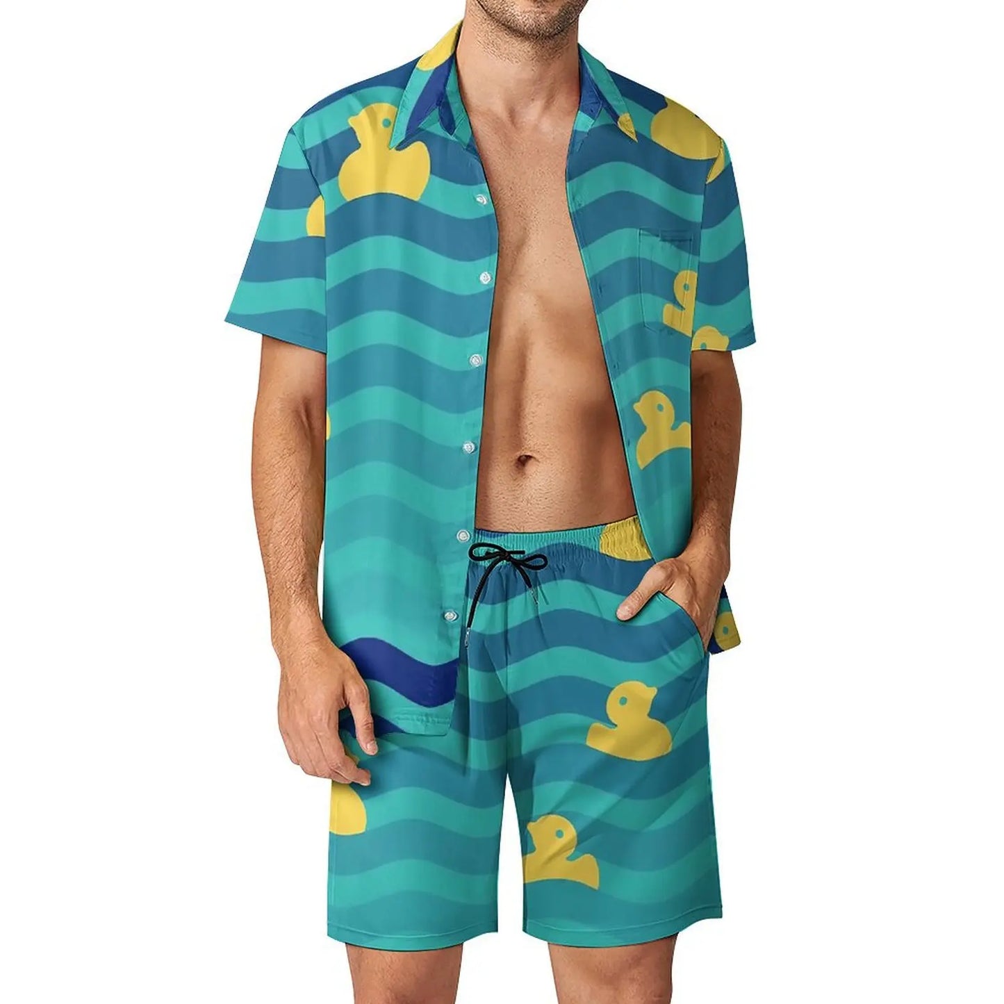 Summer Yellow Rubber Duck 3D Print Men Shirt Sets Short Sleeve Shirt Oversized Beach Shorts Streetwear Hawaiian Suits Clothes