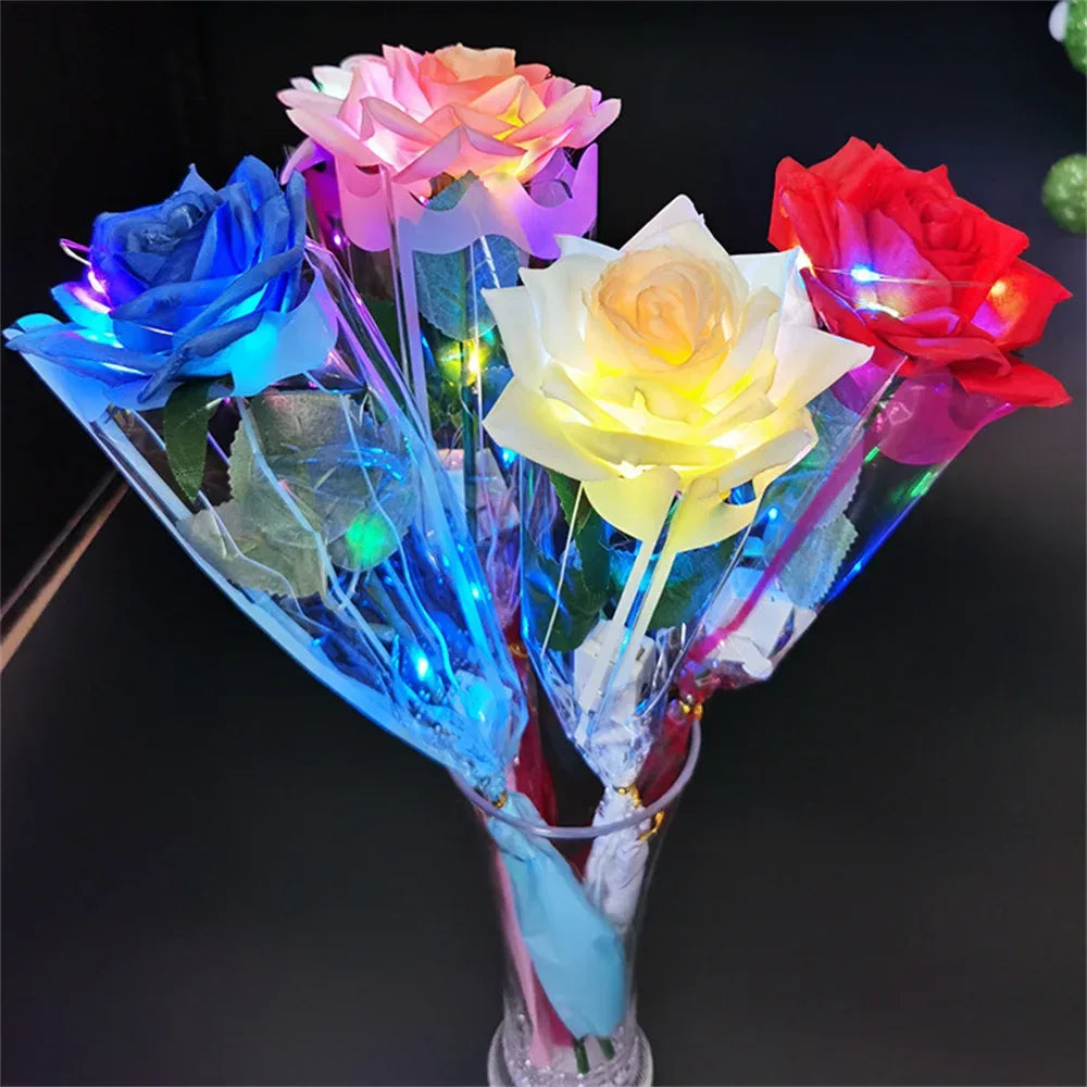 Glowing Rose Artifical Fake Flowers Valentine'S Day Mother'S Day Gift Anniversary Wedding Lover Lighting Roses Party Supplies