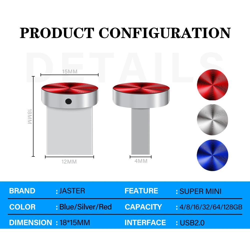 Mini Metal USB Flash Drive 128GB High Speed Memory Stick 64GB Blue Waterproof Pen Drive 32GB Circular Button USB Stick 16GB 8GB