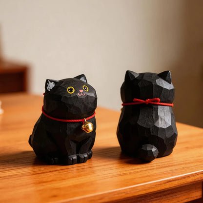Cute Cat Animals Figurine Decorative Wooden  Ornament Kitten Statue Calico Golden gradient cat Home Office Desk Car Decor Gift