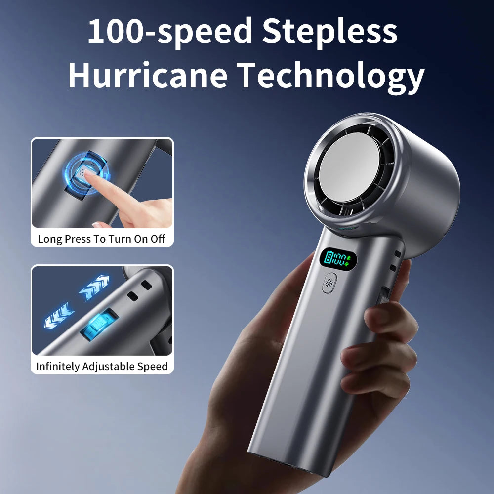 5200mAh Large Capacity Handheld Fan High Speed Refrigeration Handheld Fan 100 Speed  USB Charging Portable Fan