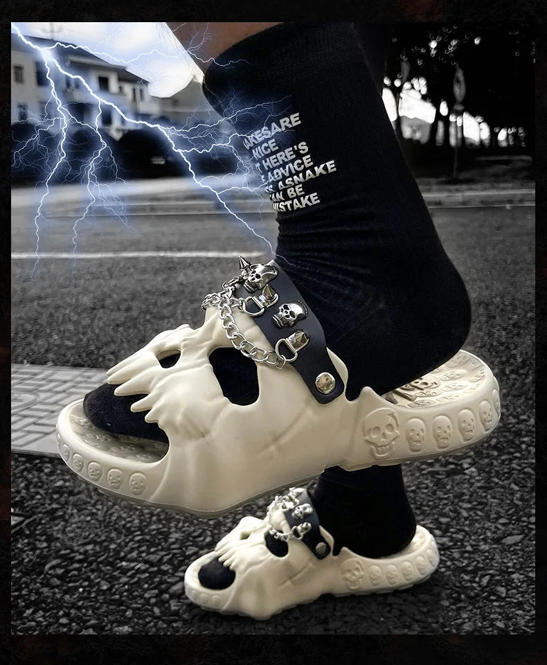 Skull Slides Sandals for Men Women Non-Slip Sport Cloud Slippers on Comfy Beach Halloween Skull Slides Home Thick Soft Shoes