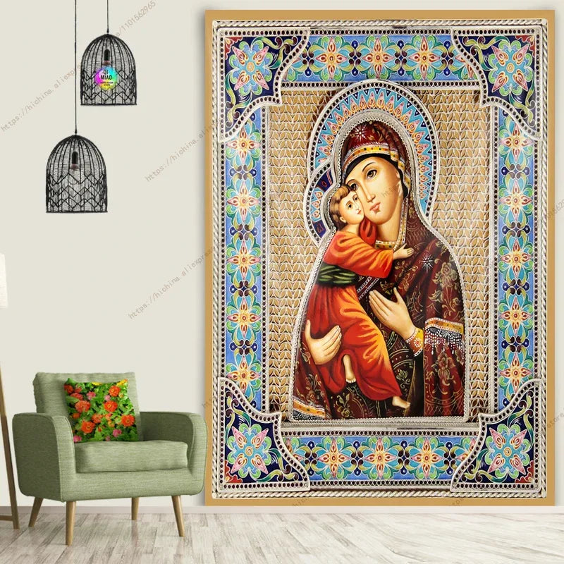 Icon of Christ Tapestry Jesus Easter Wall Decor God Home Decoration  Blessed Virgin Mary Wall Tapestries Christmas Room Decor