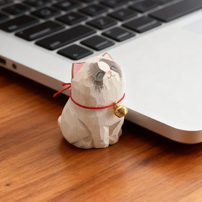 Cute Cat Animals Figurine Decorative Wooden  Ornament Kitten Statue Calico Golden gradient cat Home Office Desk Car Decor Gift
