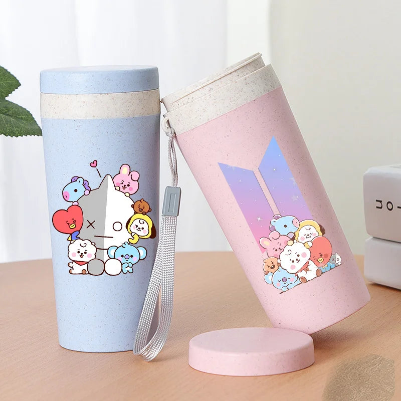 350ml BT21 Portable Water Bottle COOKY TATA RJ Cute Anime Leak-proof Plastic Drinking Cup Milk Coffee Juice Cup Drinkware Gift