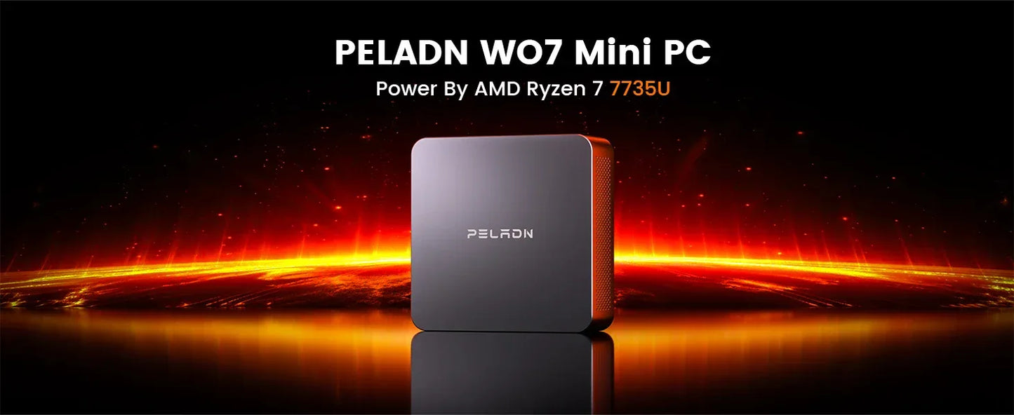 PELADN WO7 Mini PC AMD Ryzen 7 7735U (8C/16T, up to 4.75Ghz) 32GB DDR5+1TB SSD WiFi6 BT5.2 Quadruple-Display Mini Computer