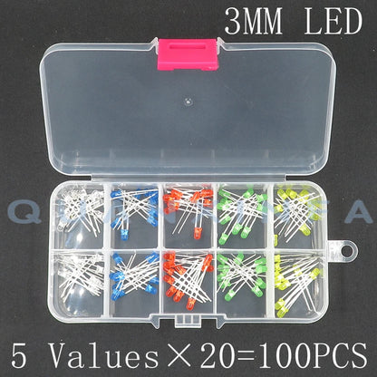 100PCS 3MM 5MM LED F3 F5 round super bright red, green, yellow, blue and white LED 20 each