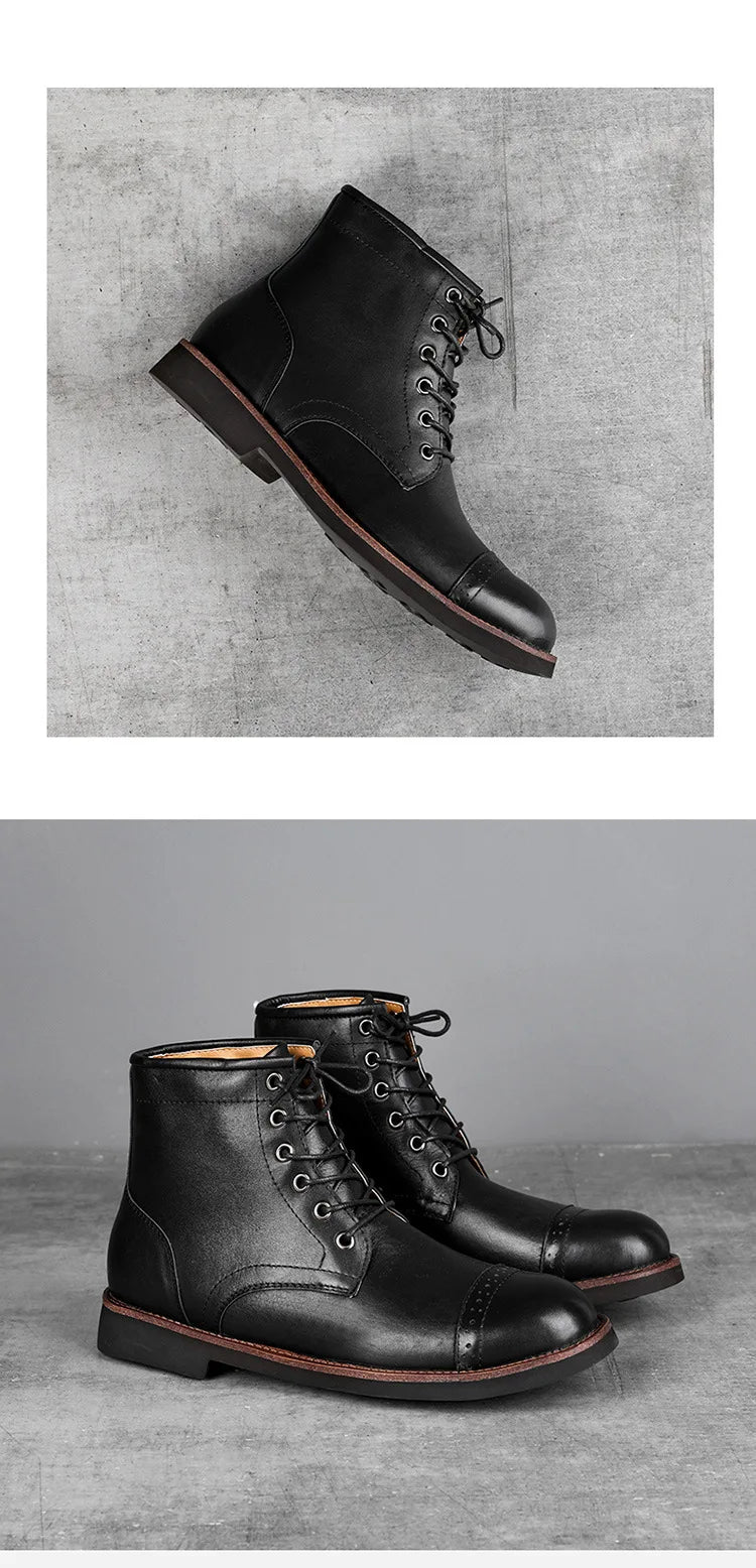 Men Boots 2025 American style Comfortable Fashion Leather Boots Lace up men's short boots motorcycle boots