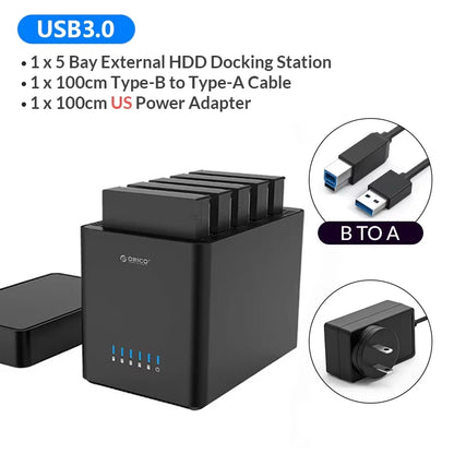 ORICO 5 Bay USB 3.0 to SATA 2.5/3.5 Inch HDD Docking Station Hard Drive Enclosure with Offline Clone HDD Case Plug and Play