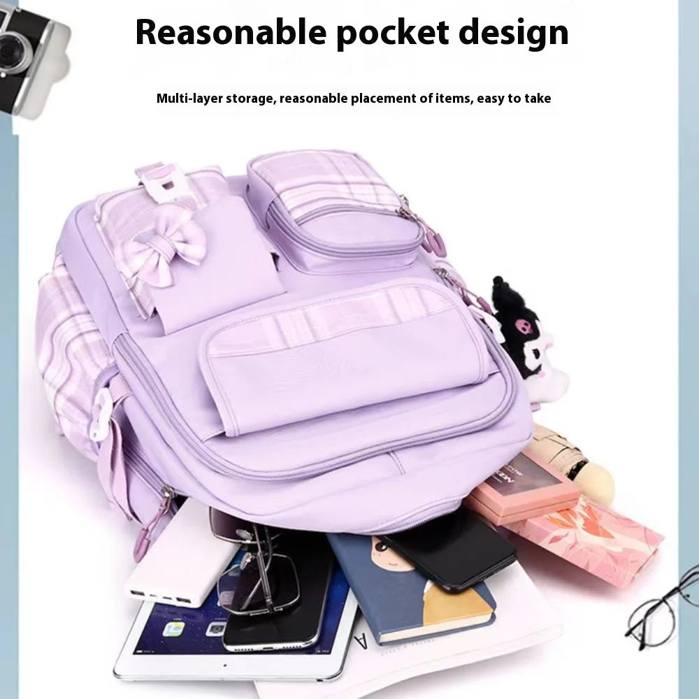 2025 New Student Backpack, Cartoon Cute Girl Backpack, Multi Pocket Lightweight Load Reduction Backpack