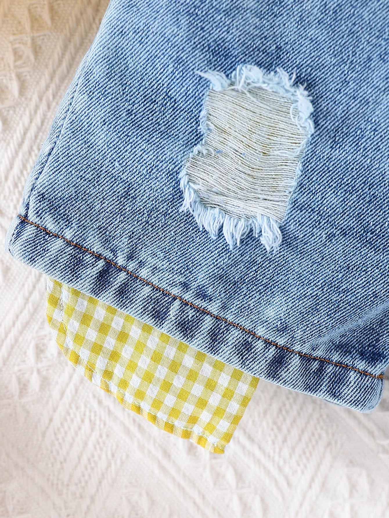 Summer Baby Girls Clothing Set & Denim Shorts Set 2-6Y | Yellow Plaid Ruffled Cami, Distressed Denim with Bow | Soft Breathable