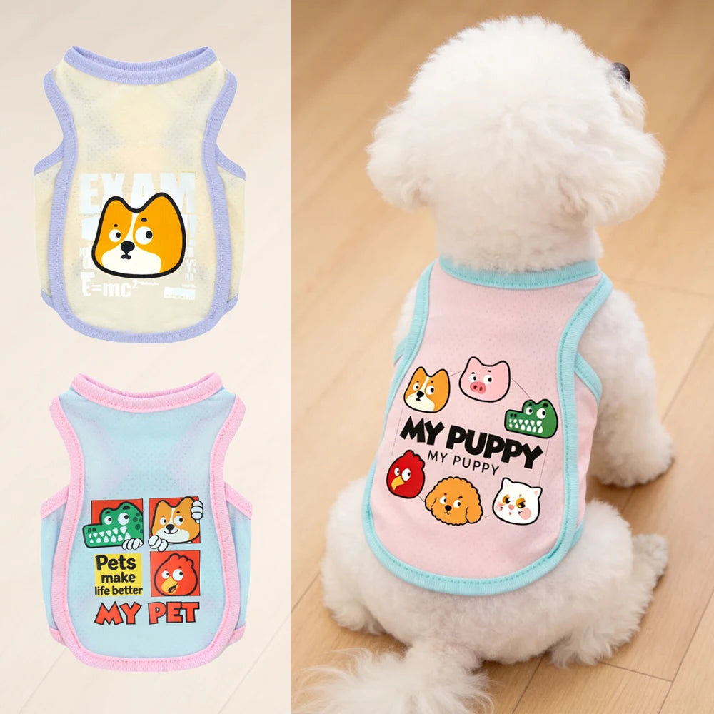 Summer Dog Clothes - Ice Silk Cooling Vest for Pets, Breathable Mesh Puppy Tank Top with Fun Animal Prints, Anti-Heat & UV Prote