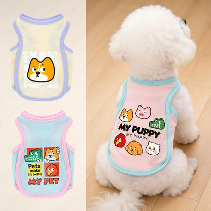Summer Dog Clothes - Ice Silk Cooling Vest for Pets, Breathable Mesh Puppy Tank Top with Fun Animal Prints, Anti-Heat & UV Prote
