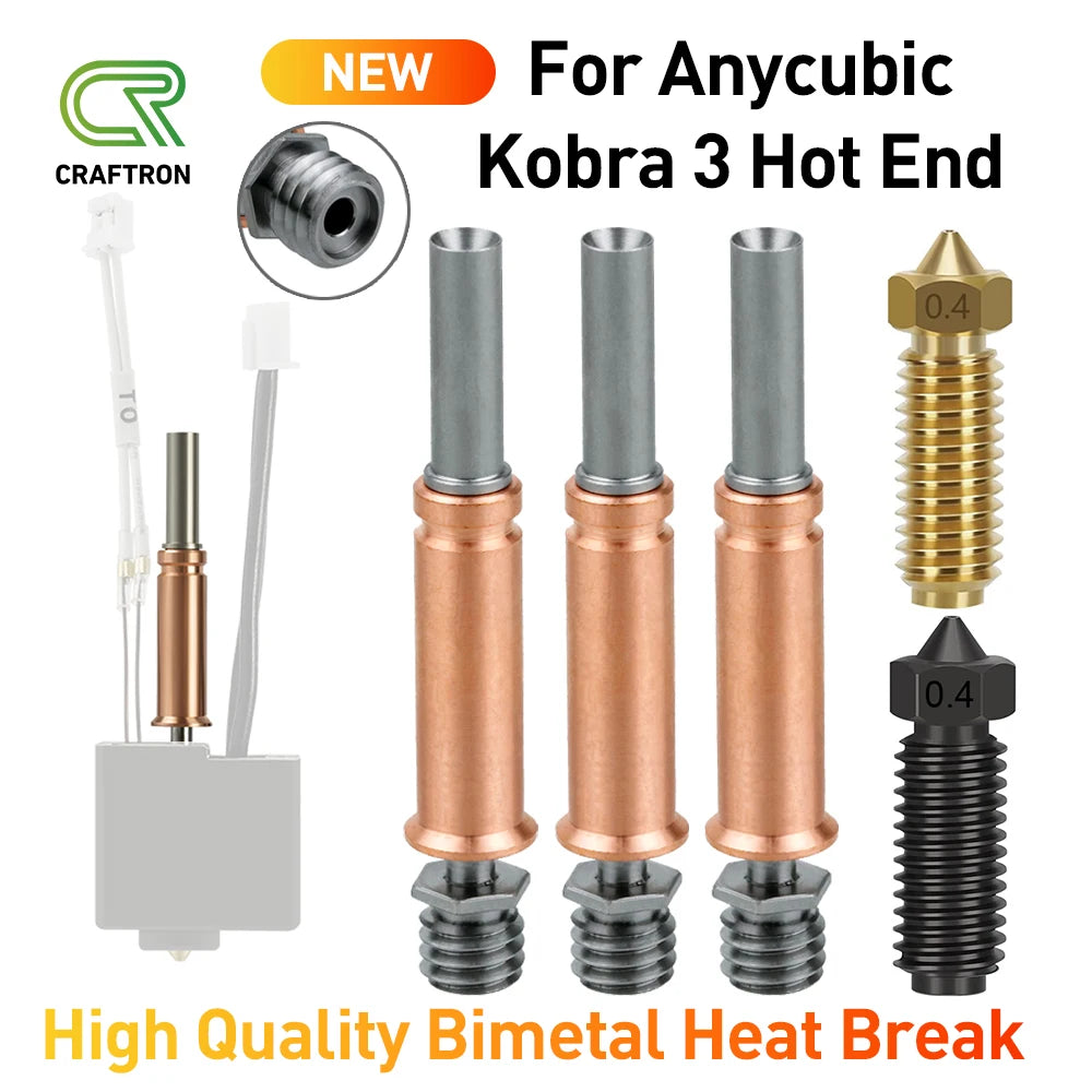 Anycubic Kobra 3 Combo Spare parts Bimetal Heat Break Brass Nozzle Upgrades Throat Throats Hot End 3D Printer Accessories