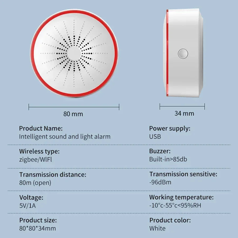 Tuya WiFi ZigBee Alarm Siren Sensor Detector Sound And Light Alarm Home Security System Smart Life APP Alexa Google Assistant