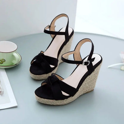 REAVE CAT Brand Women Sandals Open Toe Flock Suede Wedges 11cm Platform Buckle Strap Big Size 44 45 46 Soft Leisure Daily Shoes
