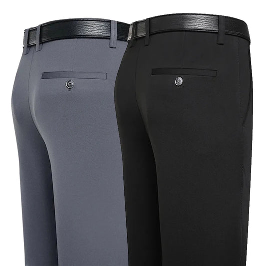 Suit Pants Men Business Casual Trousers Formal Dress Straight Pants Elastic Black Navy Blue Male Clothing by PDG ibma