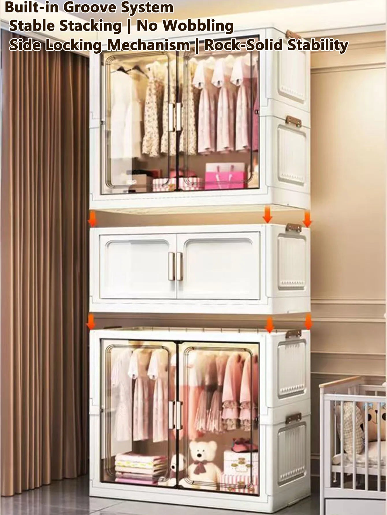 Multi-Functional Folding Storage Cabinet with Doors White/Black/Gray for Home Office Kitchen Bathroom Organizer